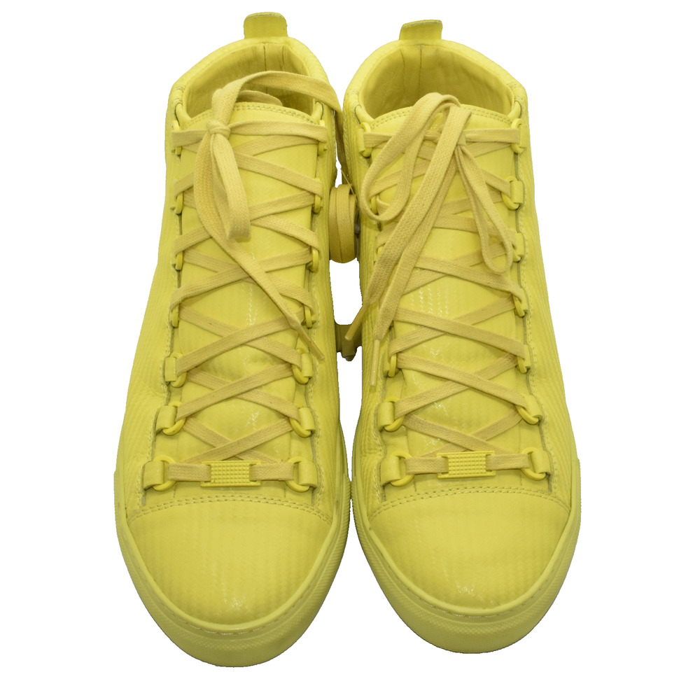 F5 Auth BALENCIAGA Arena Yellow Leather Hi Top Trainer Shoes 412381 Size 40 US 7 - Picture 3 of 9